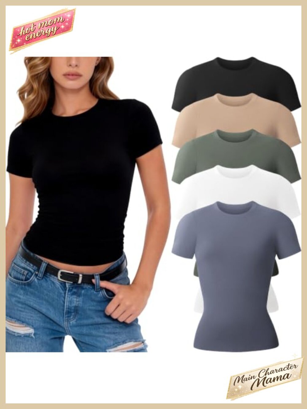 Womens Crew Neck Short Sleeve Fitted Stretchy Basic Tee Tops Casual